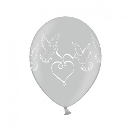 5863 Stříbrný svatební balón se vzorem holubice - 5 ks