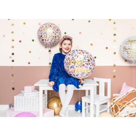 FB48 Fóliový balón - Happy Birthday - světle růžový 45cm