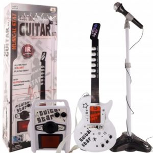 9010 DR Bezdrátová elektrická kytara s mikrofonem a zesilovačem Bílá