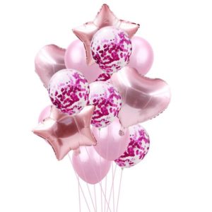 0056J DR Party mix balónov s konfetami 14 ks Růžová