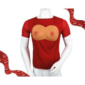 20-PL015 Vtipné tričko s 3D prsy - červené