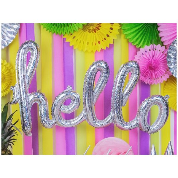 FB5H-016H Party Deco Holografický balón - "Hello" - stříbrný 72x45cm