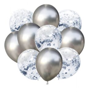 400412 GRABO Mix latexových balónov s konfetami - PartyPal 10 ks Stříbrná