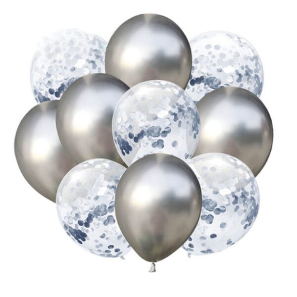 400412 GRABO Mix latexových balonů s konfetami - PartyPal 10 ks Stříbrná