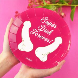 10-LV765024 Papírové talíře - "Super Dick Forever" - růžové 18 cm