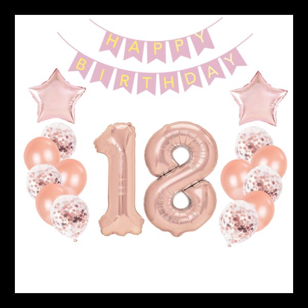 460474 Godan Set fóliových balonů - "Happy Birthday" Pink 18 - 16 ks