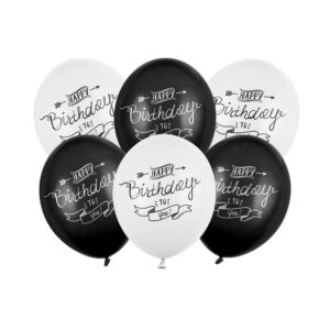 SB14P-258-000-6 Party Deco Set balónků Happy Birthday 30cm - černo-bílé 6ks