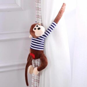 E1827 Visací plyšová opička v pruhovaném tričku - Oleg Tmavě hnědá