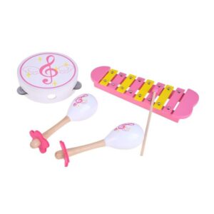 IN0085 Dřevěné hudební nástroje s tamburínou - Pink Music