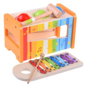 IN0153 Dřevěný xylofon se zatloukačkou pro děti - Rainbow 2v1