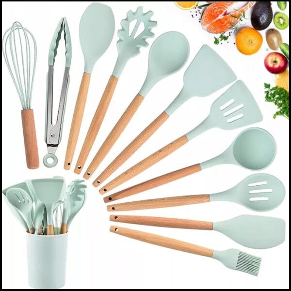 NT7038 GREEN Kuchyňské silikonové nářadí - ChefSet - Sada 12ks Tyrkysová