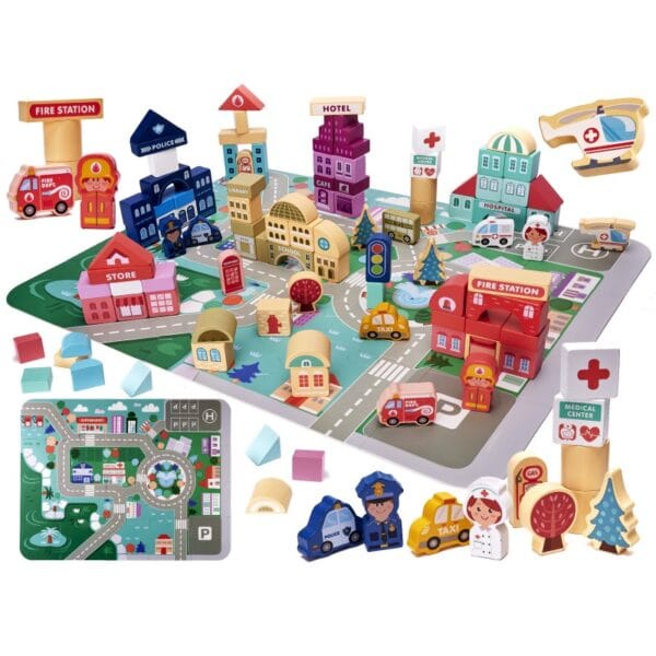 6199 DR Dřevěné inteligentní puzzle pro děti - Město 100 prvků