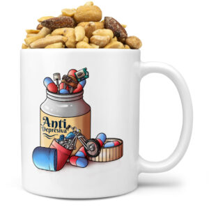 Hrnek Antidepresiva – Chopper (Náplň hrníčku: Směs slaných oříšků)