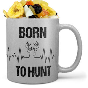 Hrnek Born to hunt (stříbrný) (Náplň hrníčku: Tropická směs)