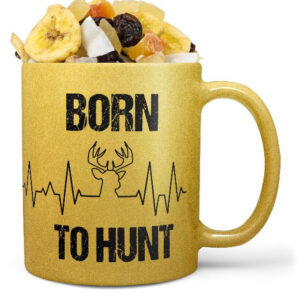 Hrnek Born to hunt (zlatý) (Náplň hrníčku: Tropická směs)