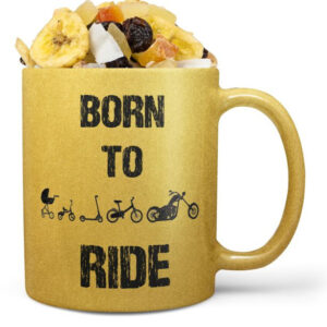 Hrnek Born to ride chopper – zlatý (Náplň hrníčku: Tropická směs)