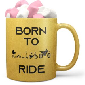 Hrnek Born to ride motocross – zlatý (Náplň hrníčku: Marshmallow)