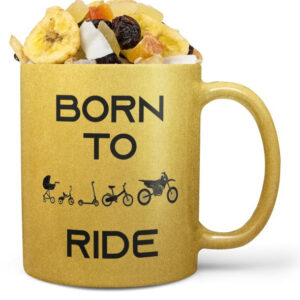 Hrnek Born to ride motocross – zlatý (Náplň hrníčku: Tropická směs)