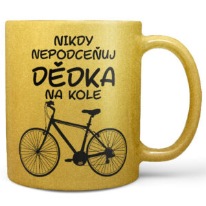 Hrnek Dědek na kole (zlatý) (Náplň hrníčku: Žádná)