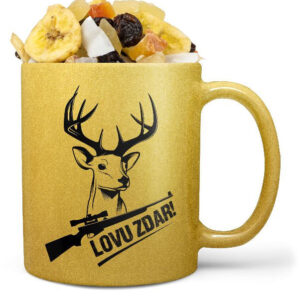 Hrnek Lovu zdar puška (zlatý) (Náplň hrníčku: Tropická směs)