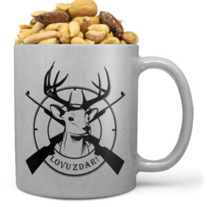 Hrnek Lovu zdar (stříbrný) (Náplň hrníčku: Směs slaných oříšků)