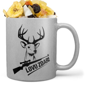 Hrnek Lovu zdar – puška (stříbrný) (Náplň hrníčku: Tropická směs)