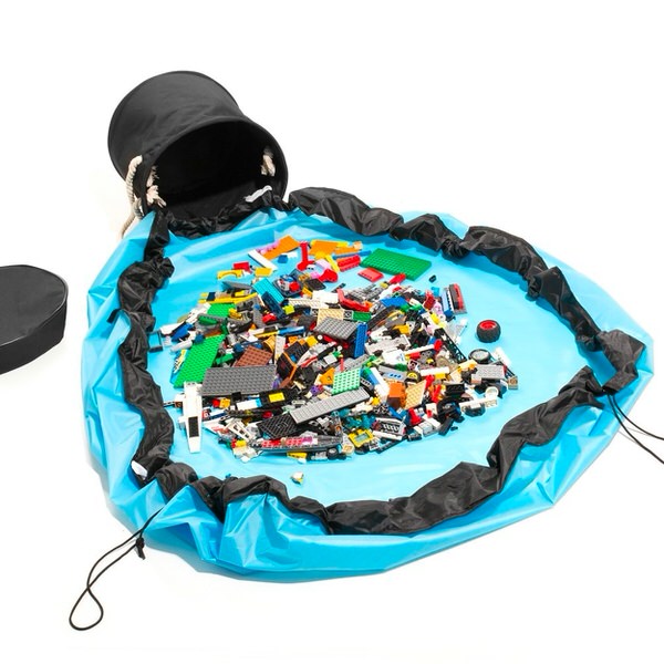 Koš na hračky s hrací podložkou - modrý