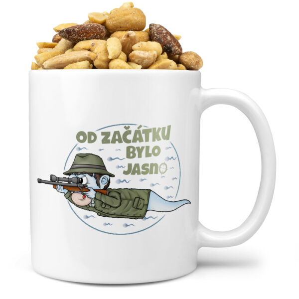 Hrnek Myslivecká spermie (Náplň hrníčku: Směs slaných oříšků)