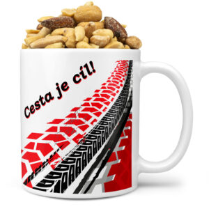 Hrnek Cesta je cíl (Náplň hrníčku: Směs slaných oříšků)
