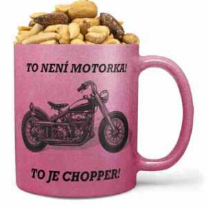 Hrnek To je Chopper - růžový (Náplň hrníčku: Směs slaných oříšků)