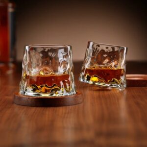 Rotující sklenice na whisky s dřevěnými podložkami (2 kusy)